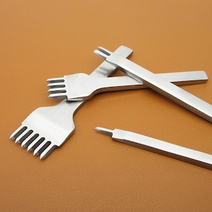 Leather Stitching Punch Hole Chisel Set French Flat Diamond Prongs Pricking Iron Punching Belt Leathercraft Style Making Tools DIY