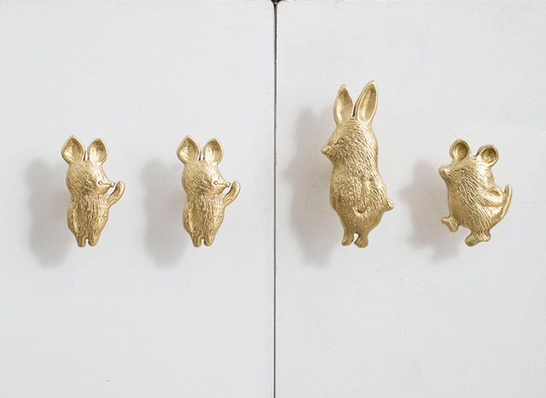 Cute Animal Knobs,Brass Animal Knobs,Bear Knobs,Rabbit Pulls,Sheep Knobs,Kids Knob,Animal Door Pulls,Nursery Knob,Children Drawer Knobs image 3