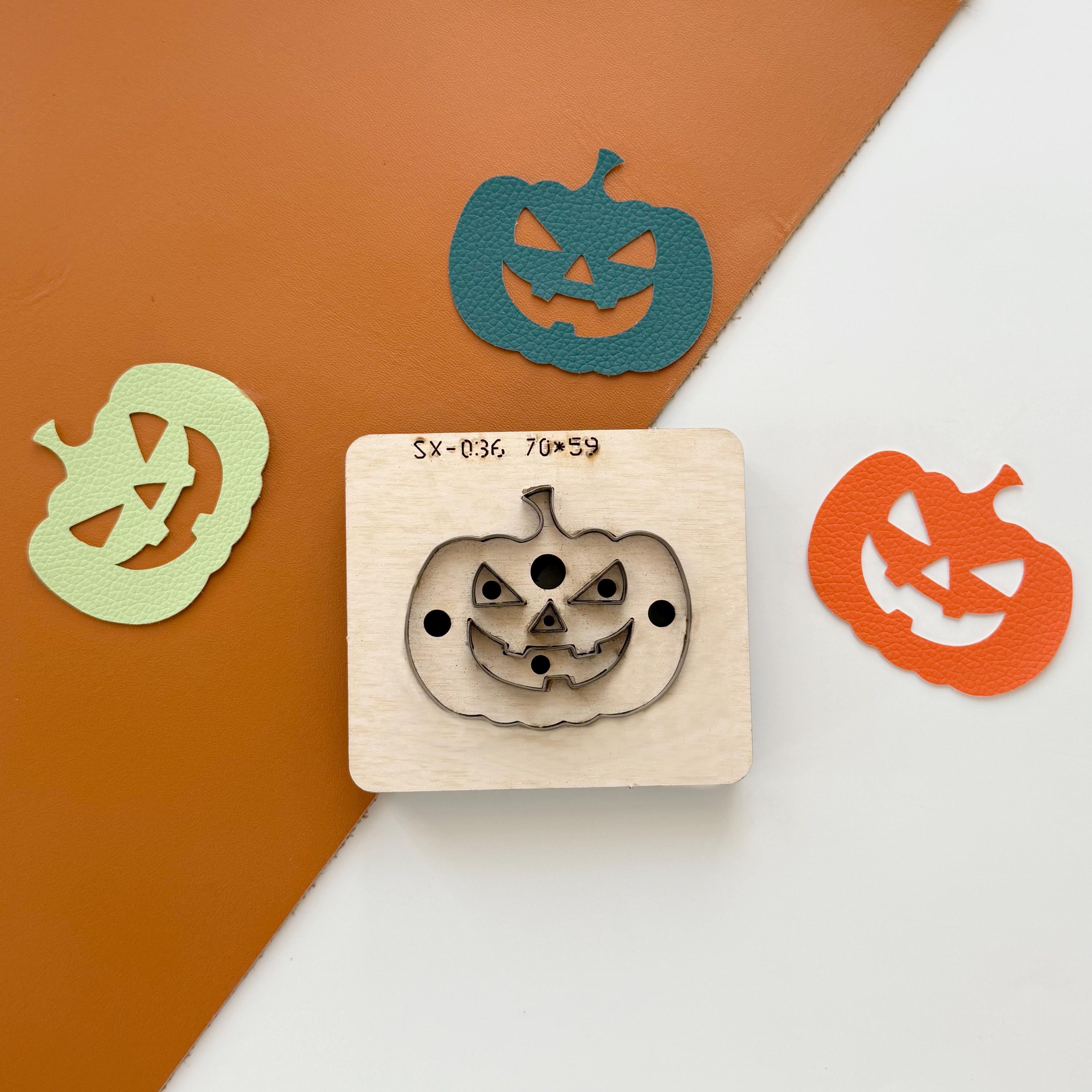 カッティングダイ　ハロウィン　かぼちゃ ハロウィンかぼちゃ柄レザーカッティングダイセット：DIYイヤリング