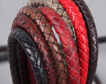 Braided/Real Leather Cord,Round Cowhide Rope-8mm Width Leather Rope
