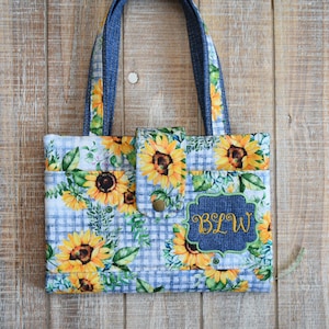 Sunflower Denim Fabric Custom Monogrammed Book Study Bible Cover with Handles