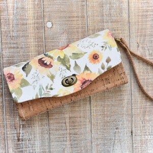 Sunflower Cork Clutch Wristlet, Necessary Clutch Wallet, Purse