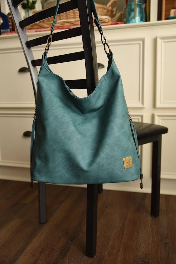 Distressed Patina Lagoon Teal Slouchy Shoulder Bag