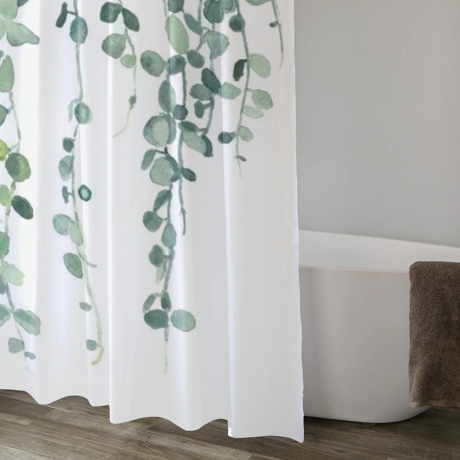 Leaf Shower Curtain Natural Shower Curtain Green Vine Shower Etsy