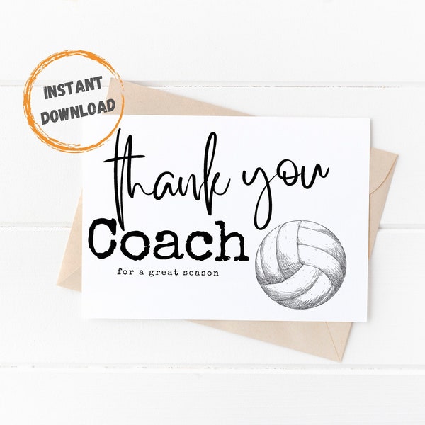 Volleyball Coach Card, Thank you Card, Digital Download, Volleyball Coach Gift, End of Season, Coach Appreciation, INSTANT DOWNLOAD