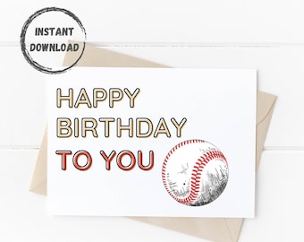 Baseball Birthday Card, Printable Greeting Card, Digital Download, 5x7, Happy Birthday Cards, INSTANT DOWNLOAD