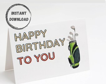 Carte d'anniversaire de golf, carte imprimable, téléchargement numérique, carte PDF 5 x 7, carte d'anniversaire de golfeur, carte de voeux de joueur de golf, téléchargement immédiat