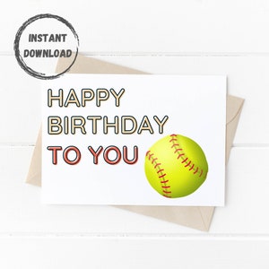 Cartão de aniversário esportivo, cartão de softball, cartão para impressão, download digital, 5x7, feliz aniversário, cartão de treinador de jogador de softball, DOWNLOAD INSTANTÂNEO