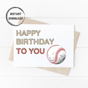 Biglietto di compleanno da baseball, Biglietto di auguri stampabile, Download digitale, 5x7, Biglietti di buon compleanno, DOWNLOAD ISTANTANEO