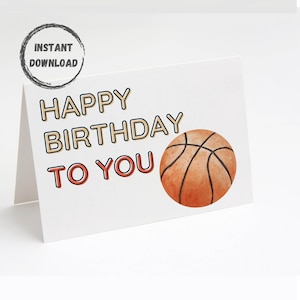 Happy Birthday Karte, Basketball Grußkarte, Druckbare Karte, PDF Basketball Party, Basketball Spieler Karte, 5x7, SOFORTIGER DOWNLOAD