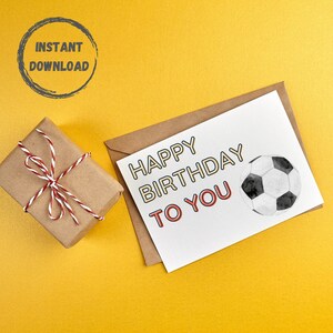 Druckbare Geburtstagskarte, Fussball Happy Birthday Karte, Fussball Spieler Karte, Fußball Geburtstag Party, PDF 5x7, SOFORTIGER DOWNLOAD