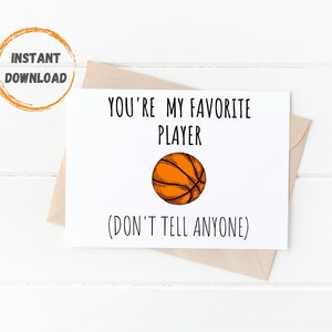 Cartão de basquete, cartão para impressão, dia de jogo, boa sorte, cartão de aniversário de basquete, você é meu jogador favorito, cartão de time, notas esportivas engraçadas