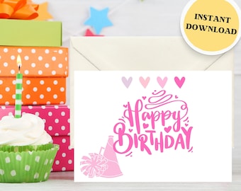 Carte d'anniversaire imprimable Cheer, carte numérique, carte PDF 5 x 7, carte de notes de pom-pom girl, carte d'anniversaire pour elle, téléchargement immédiat