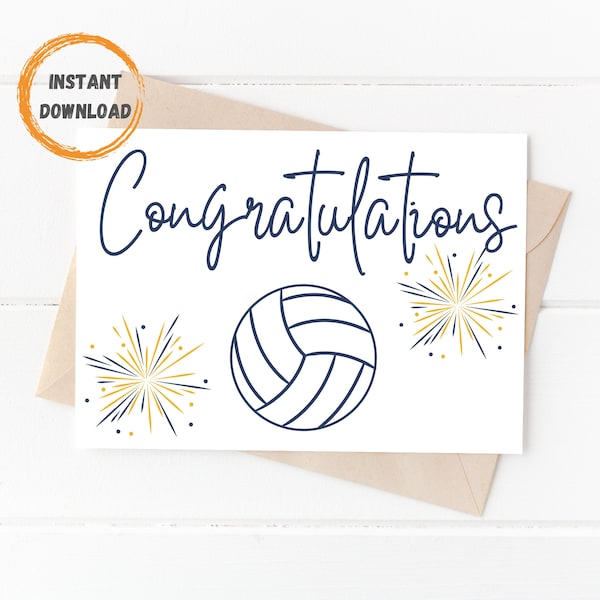 Congratulations Volleyball Card, Printable Card, Digital Download, 5x7 PDF Card, Volleyball Notecard, Greeting Card, INSTANT DOWNLOAD