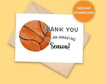 Basketball Thank You Card, Printable Basketball Card, Coach Gift, Team Gift, End of Season Card, Digital Download, Basketball Player Gift