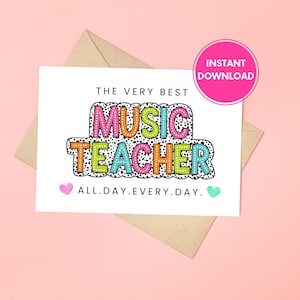 Tarjeta imprimible para profesor de música, nota de agradecimiento colorida, tarjeta digital, tarjeta de agradecimiento para profesor de coro, descarga instantánea
