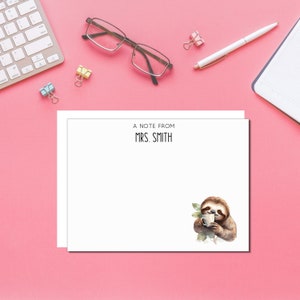 Sloth Stationery, Personalized Stationary, Coffee Sloth Summer Gift, Note Cards, Personalized Notecard, Animal Thank You Cards and Envelopes