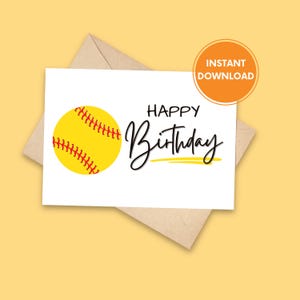 Cartão de aniversário de softball, cartão de feliz aniversário de softball para impressão, download digital, cartões de aniversário, cartão de felicitações esportivo, DOWNLOAD INSTANTÂNEO