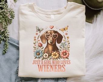 Just A Girl Who Loves Wieners, Dachshund Dog Lover Tshirt, Doxie Dog Tee, Cute Dog Shirt For Kids, Vintage Weiner Dog Girl Shirt, Doxie Mom