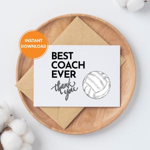 Thank You Volleyball Coach Card, Best Coach Ever Printable Card, Digital Download, Blank Thank You Note, Card from Team, Coaches Thank You