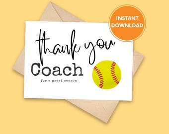 Softball Coach Card, Thank You Softball Coach Printable Card, Digital Download, Coach Gift, End of Season, Thanks Coach, Coach Appreciation