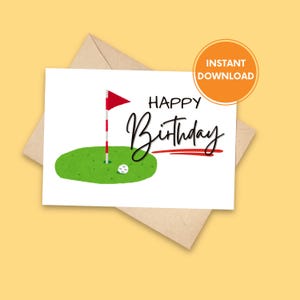 Golfverjaardagskaart, afdrukbare golfverjaardagskaart, digitale download, gelukkige verjaardagskaarten, sportwenskaart, INSTANT DOWNLOAD