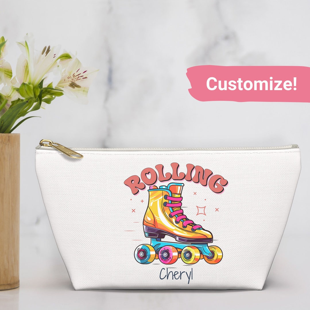 Roller Skate Gift, Personalized Roller Skating Makeup Bag, Roller