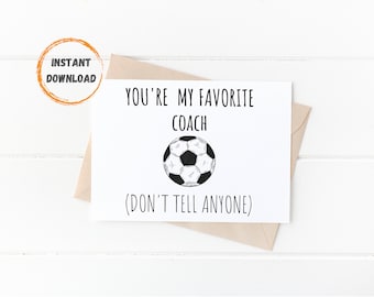 Fußball-Trainer-Karte, druckbare Karte, digitaler Download, lustige Trainer-Dankeskarte, Trainer-Geschenk, mein Lieblingstrainer, Sport-Dankes-Notizen