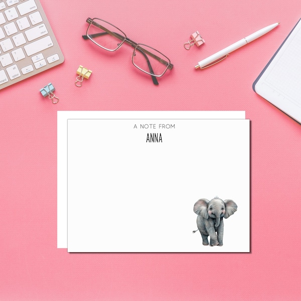 Elephant Stationery, Personalized Stationary, Elephant Note Cards, Personalized Notecards, Kids Thank You Cards and Envelopes, Cute Card Set