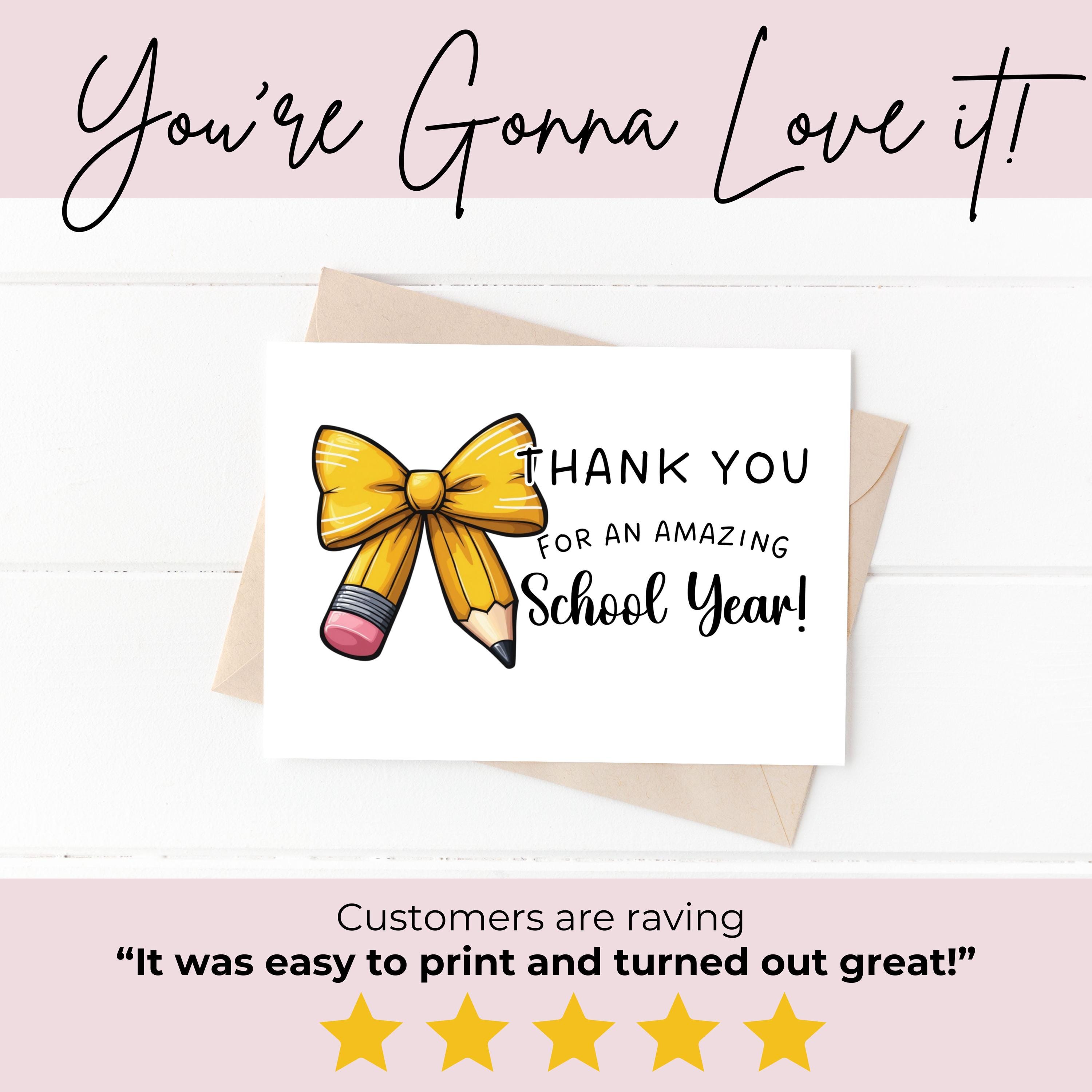 Thank You for an Amazing School Year, Printable Teacher Card, Digital ...