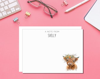 Highland Cow Stationery, Personalized Stationary, Customized Cow Note Cards, Cute Cow Notecards, Personalized Thank You Cards and Envelopes