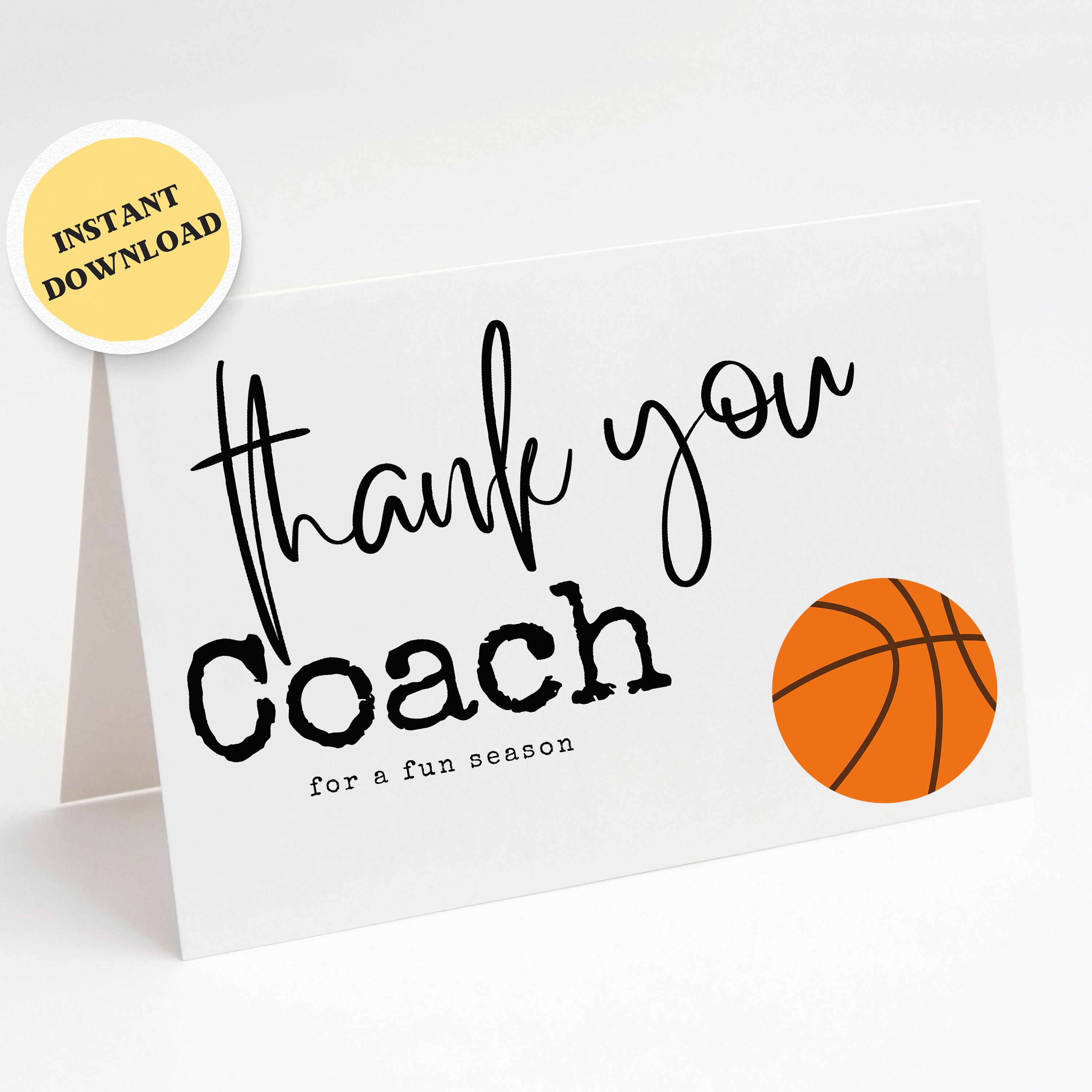 Thank You Basketball Coach Card, Coach Gift, Digital Download, Coach