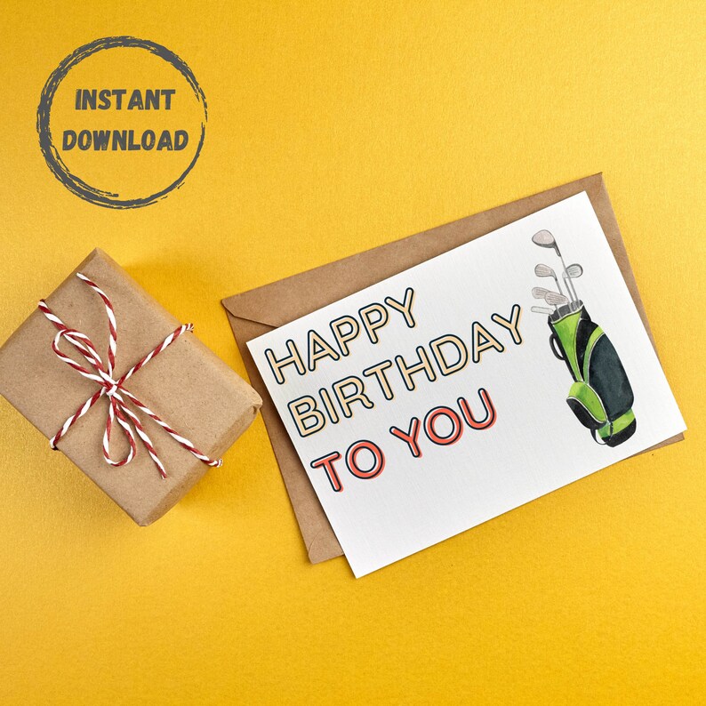 Golf Birthday Card, Printable Card, Digital Download, 5x7 PDF Card ...