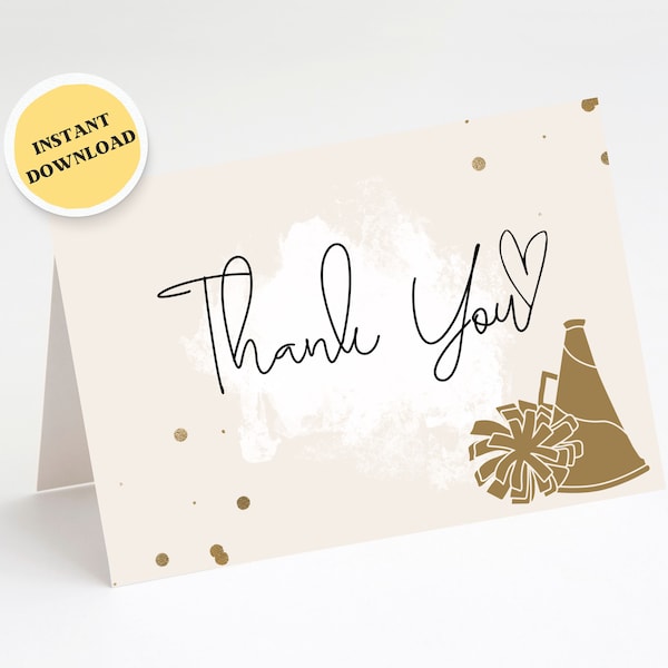 Cheerleading Thank You Card, Printable Card, Digital Download, 5x7 PDF Card, Cheerleader Card, Thank You Note, INSTANT DOWNLOAD