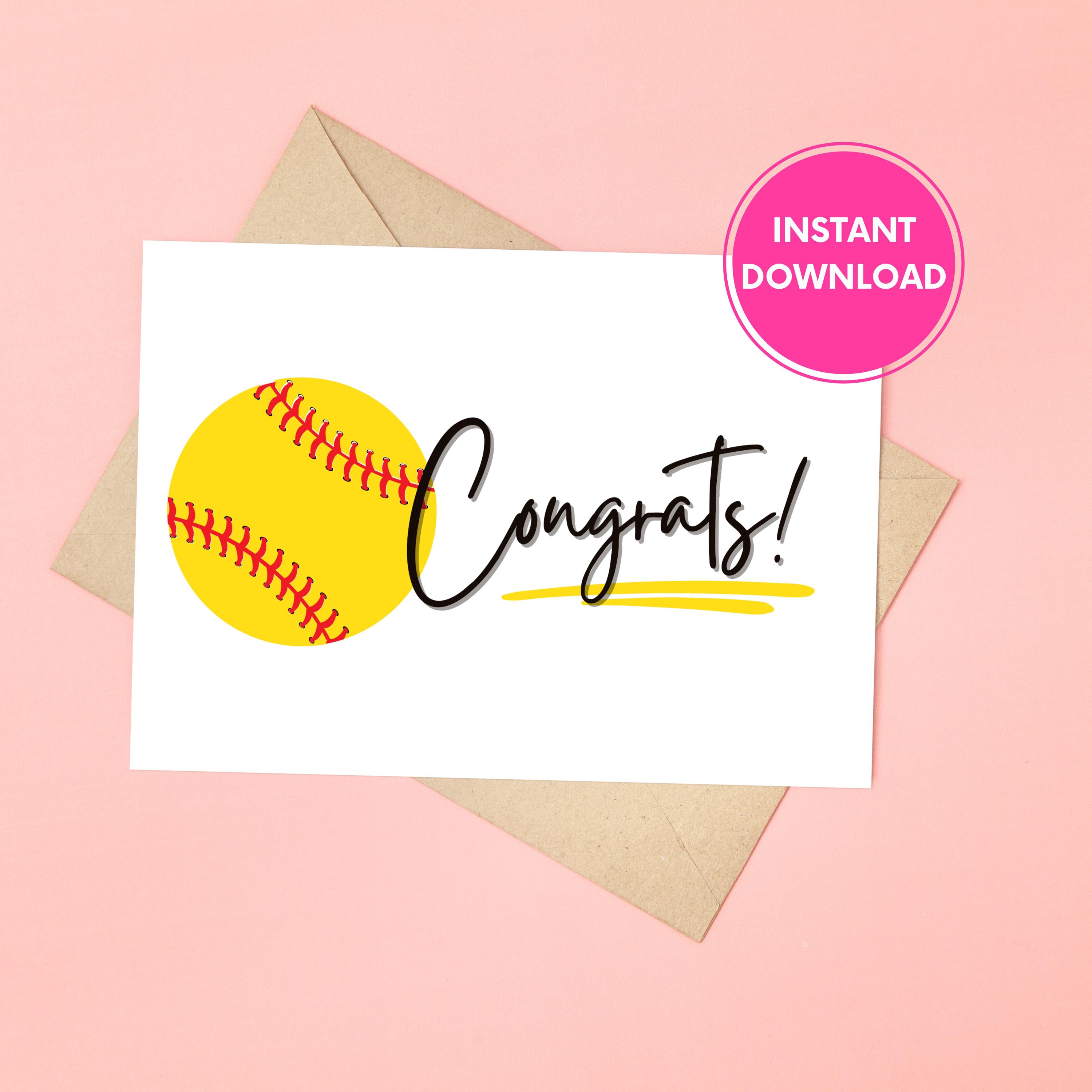 Congratulations Softball Softball Congrats Card Printable, Sports Greeting Card for Softball ...