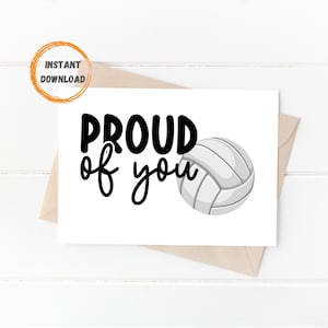 Cartão de vôlei orgulhoso de você, cartão para impressão, download digital, cartão PDF 5x7, cartão de vôlei, preto e branco, DOWNLOAD INSTANTÂNEO