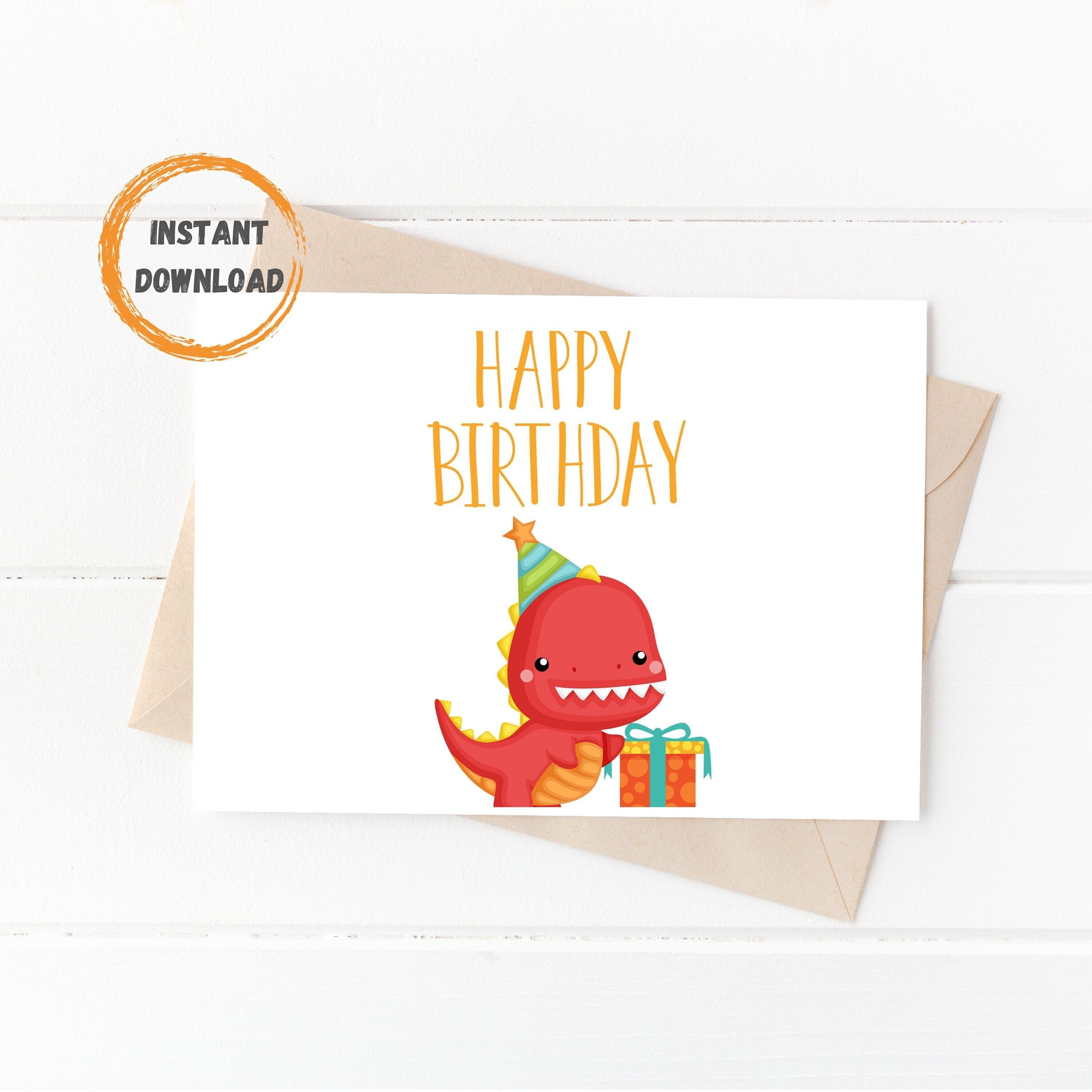 Dinosaur Birthday Card, Printable Kids Card, Happy Birthday Card ...