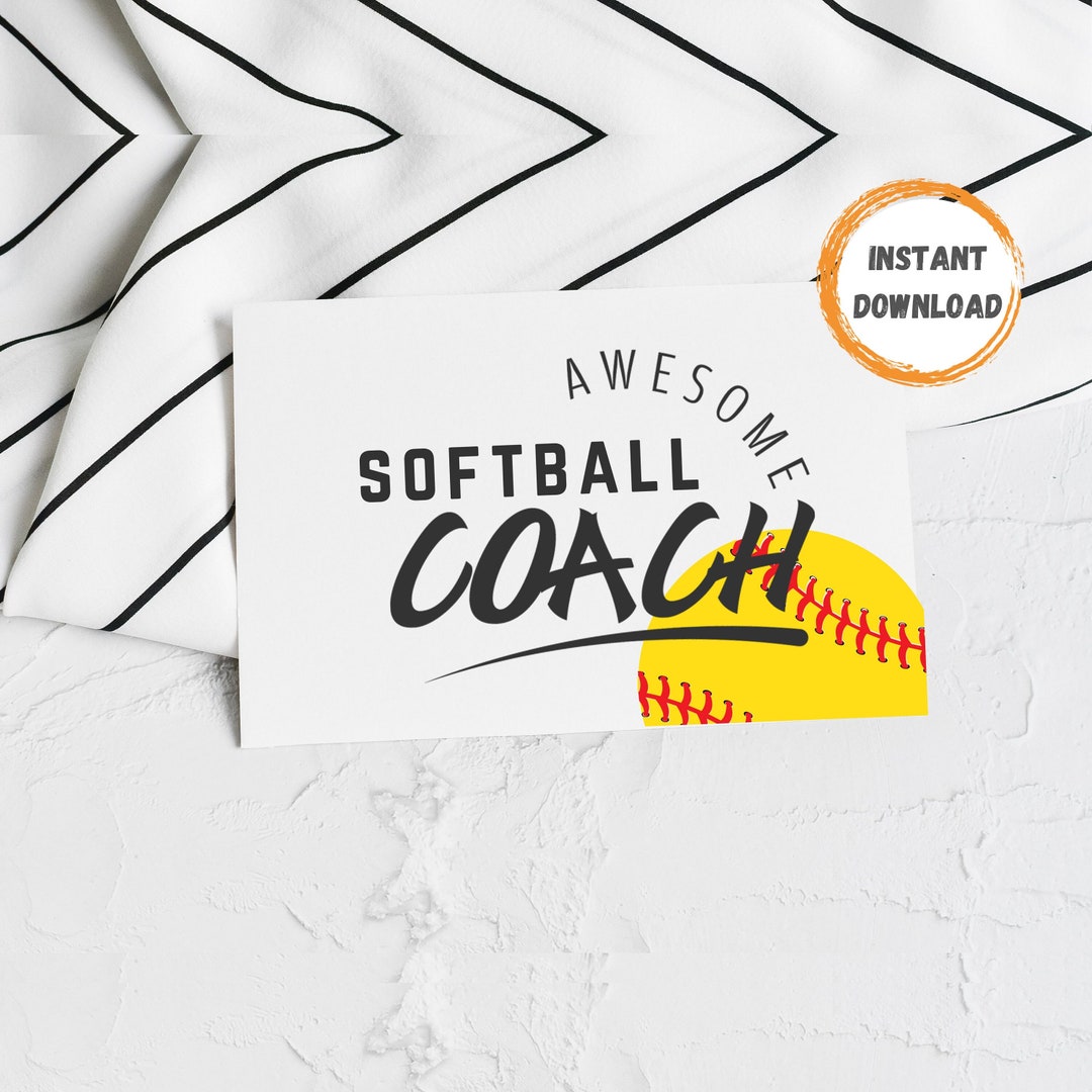 Softball Coach Gift, Printable Coach Card, Digital Download, Thank You