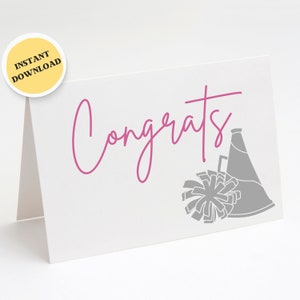 Cheerleader Card, Gefeliciteerd Cheerleader, Afdrukbare kaart, Digitale Download, 5x7 PDF-kaart, Cheerleading Congrats Card, INSTANT DOWNLOAD