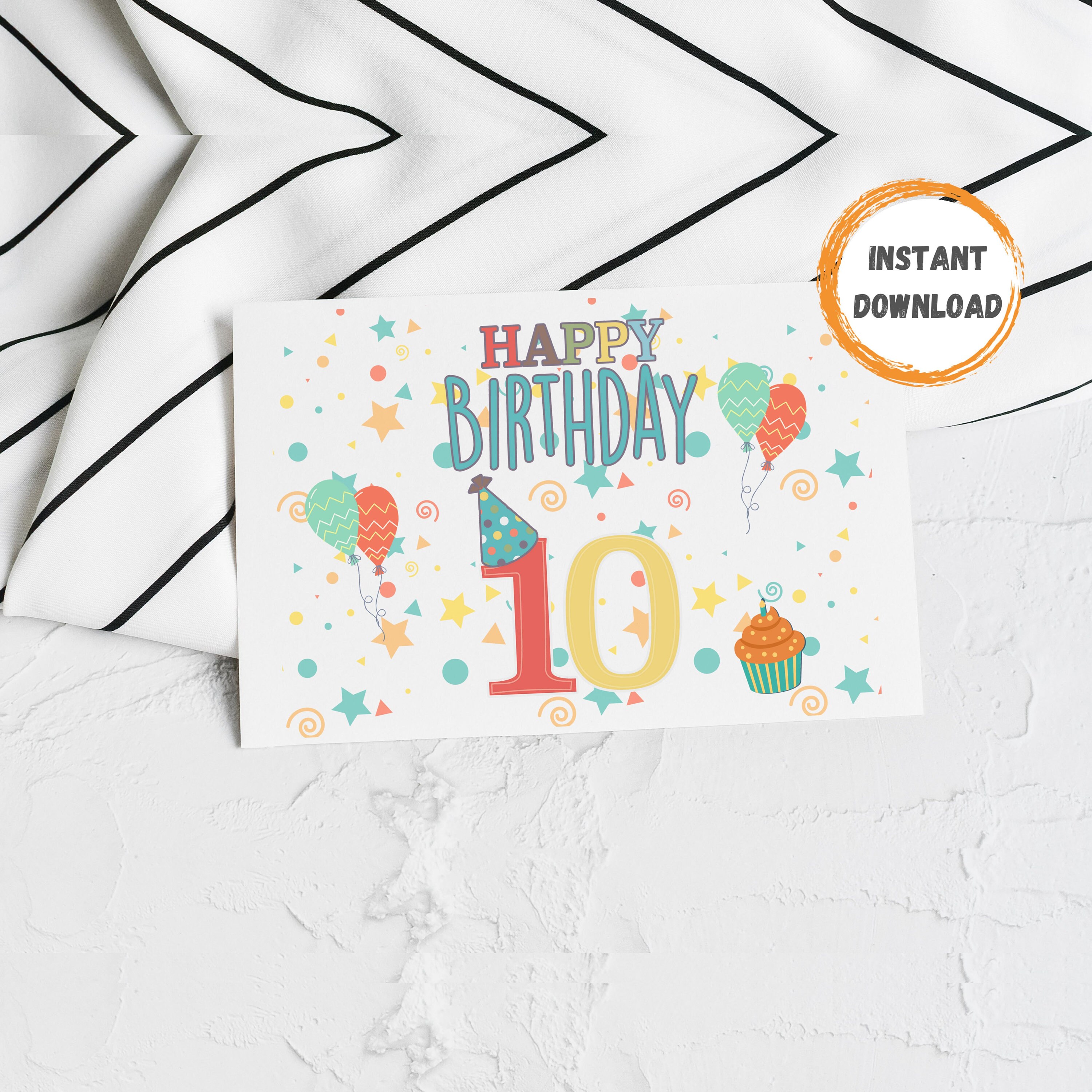 10th Birthday Card Printable Card Happy Birthday Card Kids - Etsy