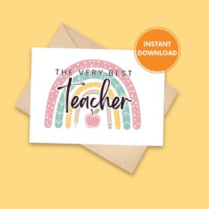 Teacher Printable Pastel Rainbow Card, End of Year Appreciation Note, Digital Card for School Teachers, Thank You Note NSTANT DOWNLOAD
