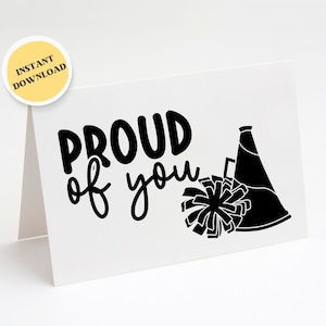 Cheerleader Card, trots op je kaart, afdrukbare kaart, digitale download, 5x7 PDF-kaart, cheerleader Notecard, wenskaart, INSTANT DOWNLOAD