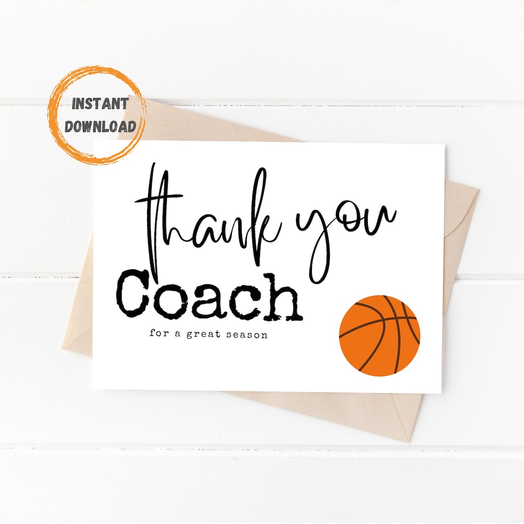 Basketball Thank You Coach Card, Coach Gift, Digital Download, Coach