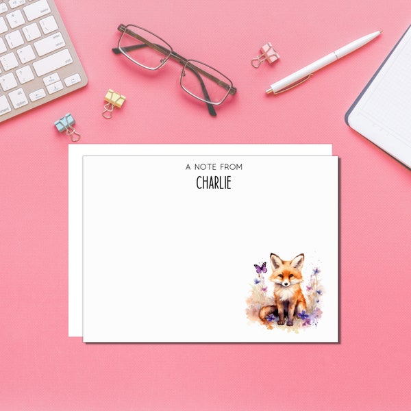 Fox Stationary, Personalized Stationary, Customized Note Cards, Cute Fox Woodland Notecards, Custom Thank You Cards and Envelopes, Fox Gift