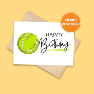 Cartão de aniversário de tênis, cartão de feliz aniversário de tênis para impressão, download digital, cartões de aniversário fofos, cartão de felicitações esportivo, DOWNLOAD INSTANTÂNEO