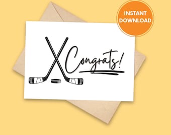 Hockey Congrats Card Printable, Sports Greeting Card for Hockey Player, Instant Download Hockey Gift, Ice Hockey Celebration Note Card