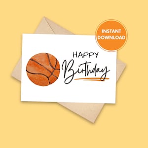 Carte d'anniversaire de basket-ball, carte d'anniversaire de basket-ball imprimable, téléchargement numérique, cartes de joyeux anniversaire, carte de voeux de sport, téléchargement immédiat