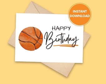 Basketball Birthday Card, Printable Basketball Birthday Card, Digital Download, Happy Birthday Cards, Sports Greeting Card, INSTANT DOWNLOAD