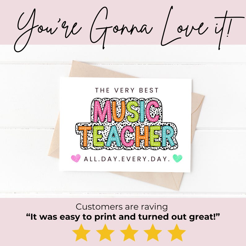 Music Teacher Thank You Card – Printable Music Note Card, Choir Teacher ...