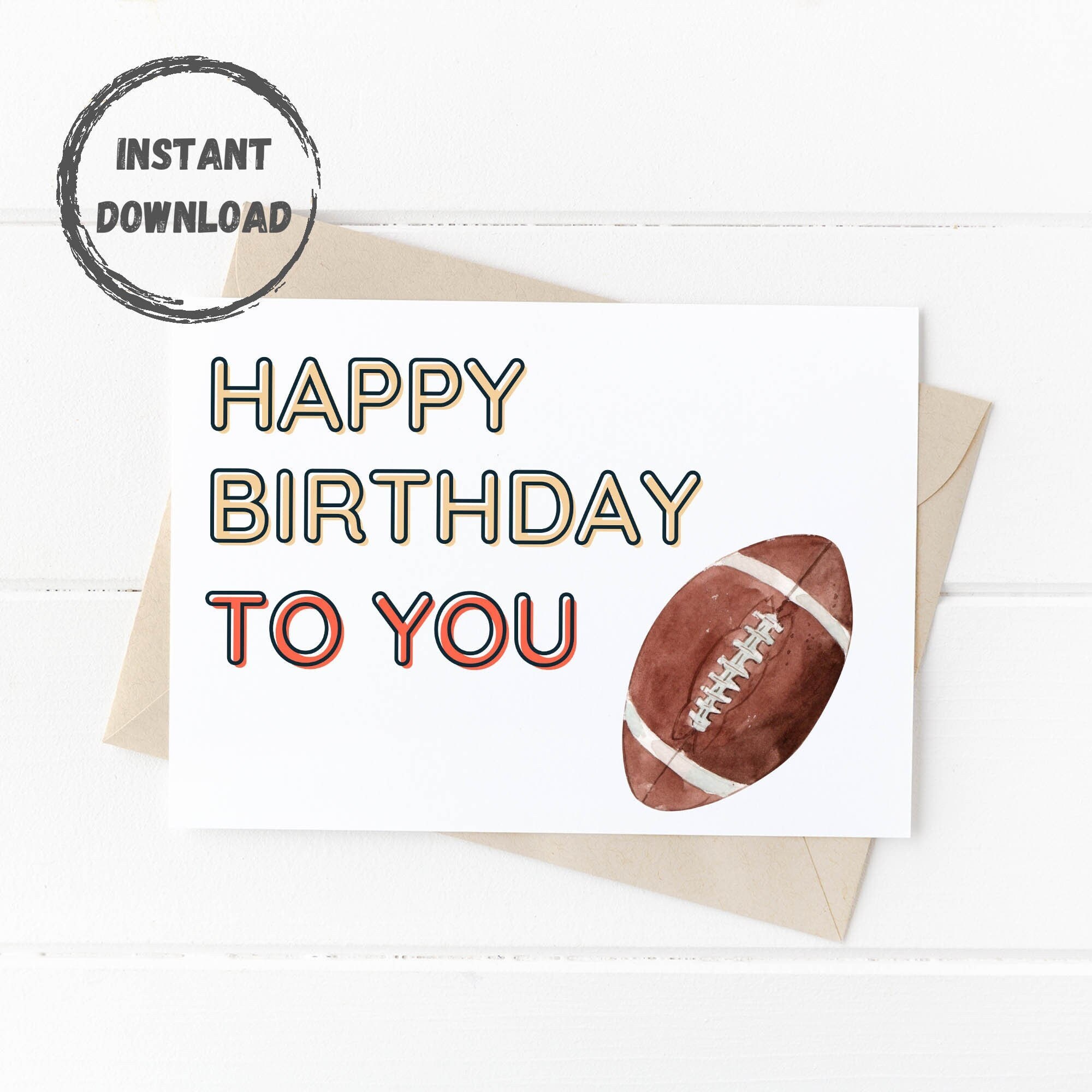 Printable Birthday Card, Football Birthday Card, Digital Download, 5x7 ...